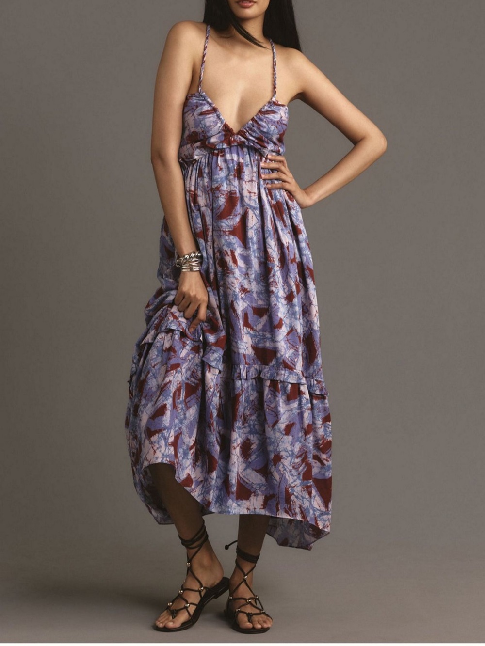 Anthropologie Sleeveless V-Neck A-Line Midi Dress